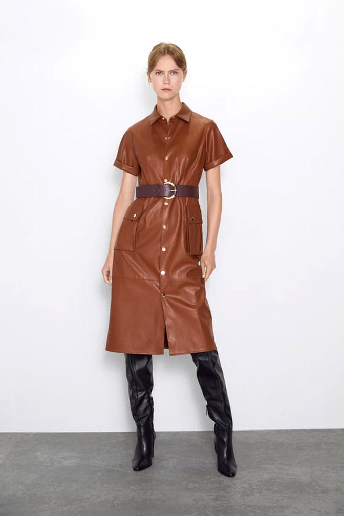 leather effect dress zara