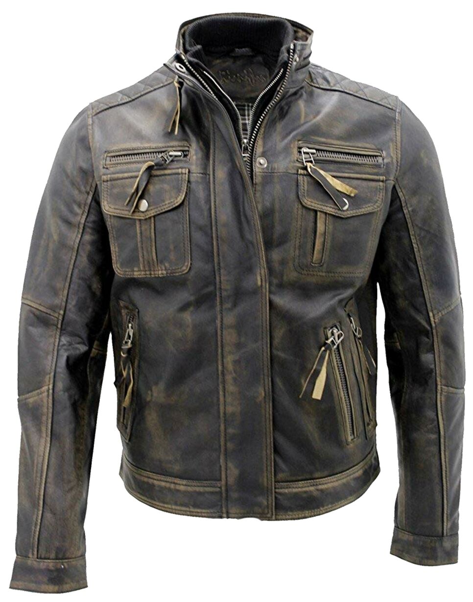 Vintage Leather Motorcycle Jackets : Men's Biker Vintage Striped