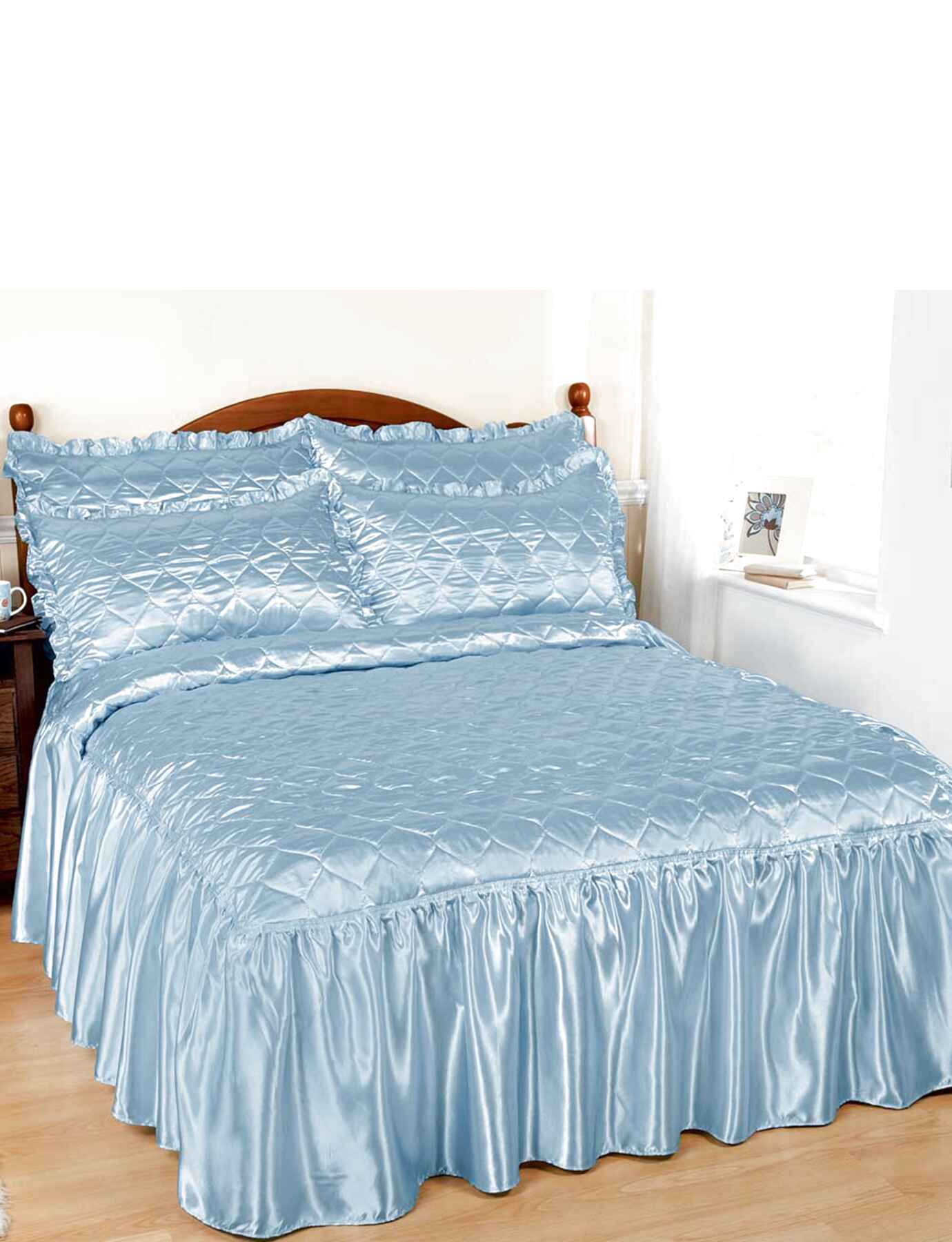 Luxury Plain Ribbed Faux Silk Satin Shine Quilted Bedspread Throw